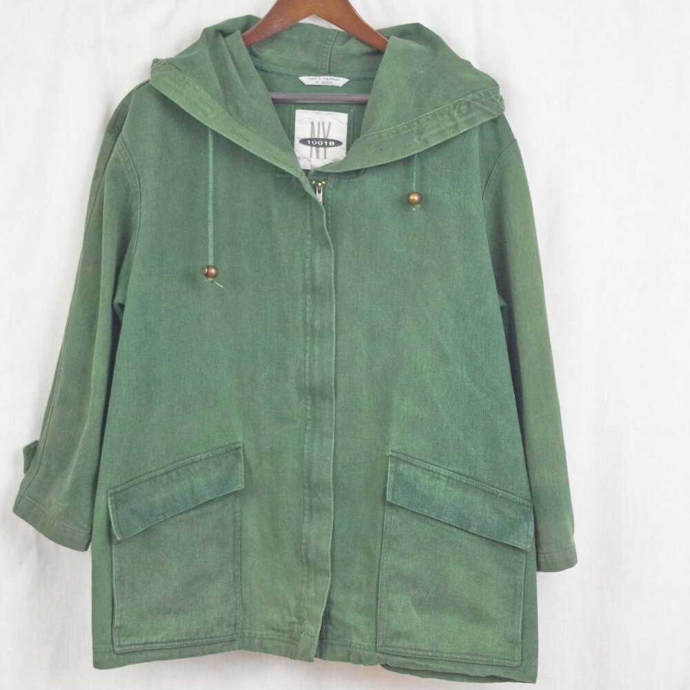 Vintage Ladies' Hooded Loose Fit Green Canvas Jacket Large